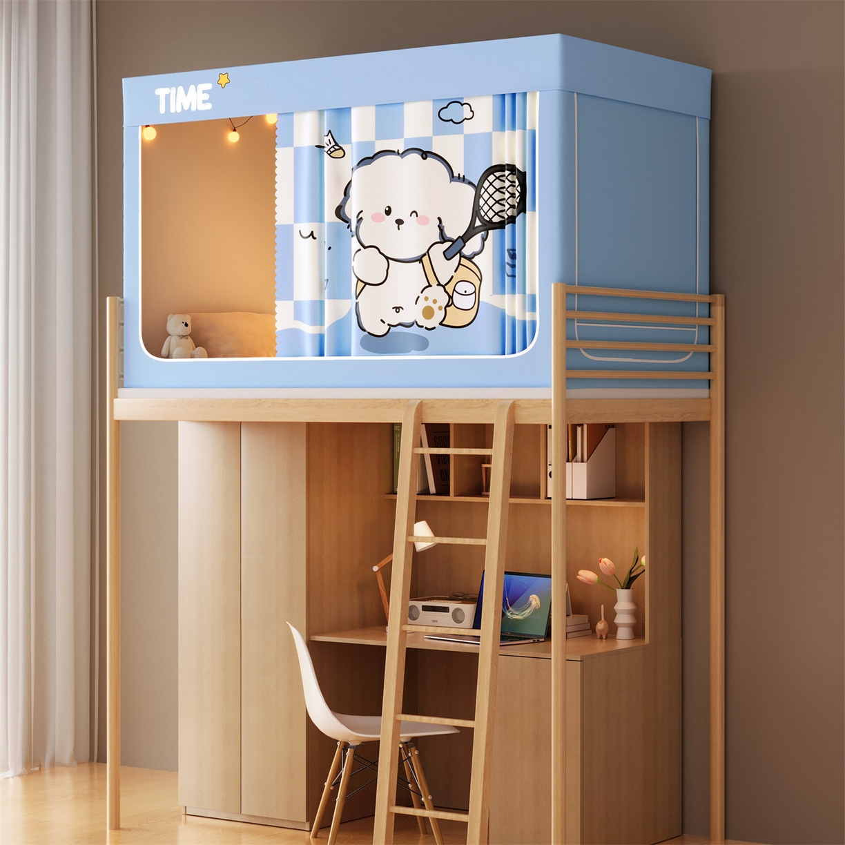 91家纺网 家纺一手货源 找家纺 佳梦家纺 2025新款学生坐床蚊帐-印花系列 网球小狗