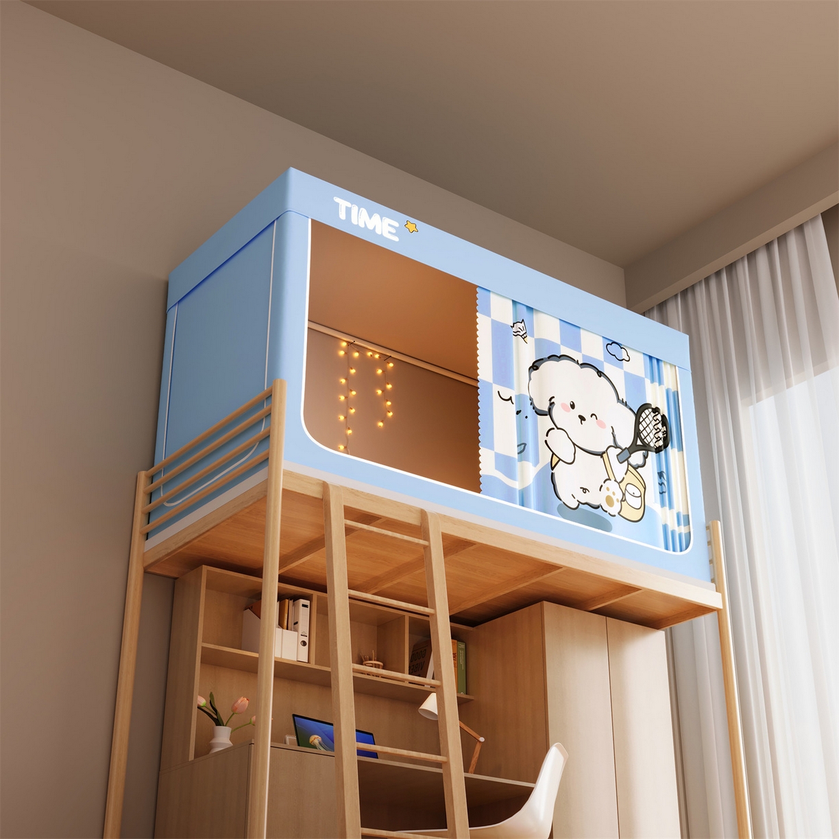 91家纺网 家纺一手货源 找家纺 佳梦家纺 2025新款学生坐床蚊帐-印花系列 网球小狗