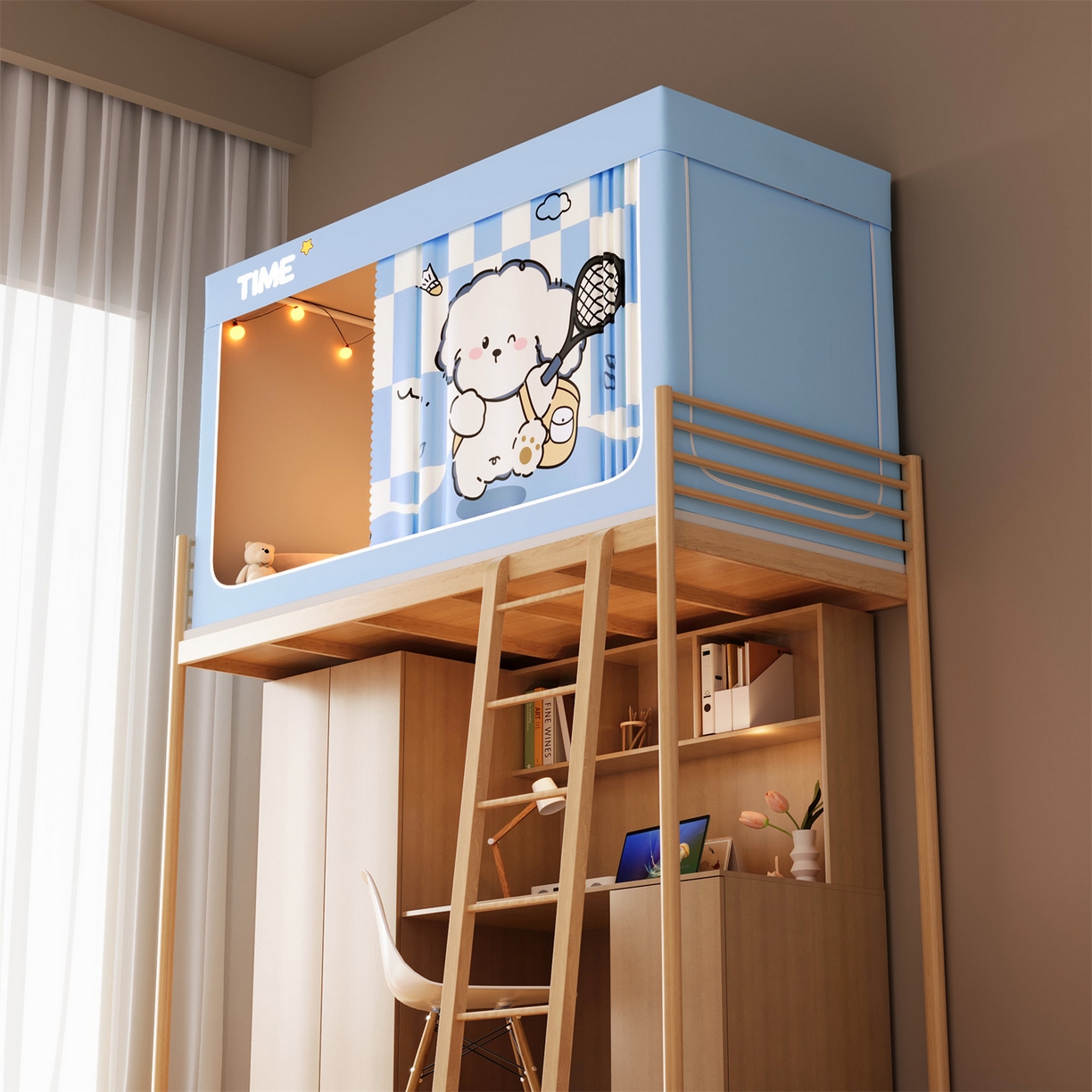 91家纺网 家纺一手货源 找家纺 佳梦家纺 2025新款学生坐床蚊帐-印花系列 网球小狗