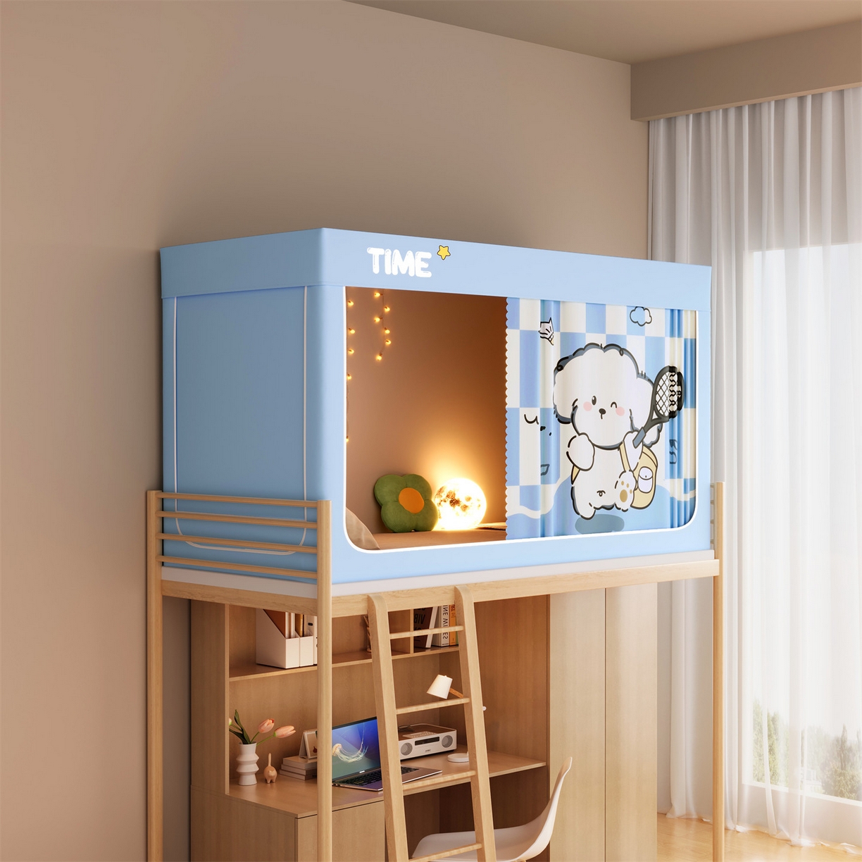 91家纺网 家纺一手货源 找家纺 佳梦家纺 2025新款学生坐床蚊帐-印花系列 网球小狗