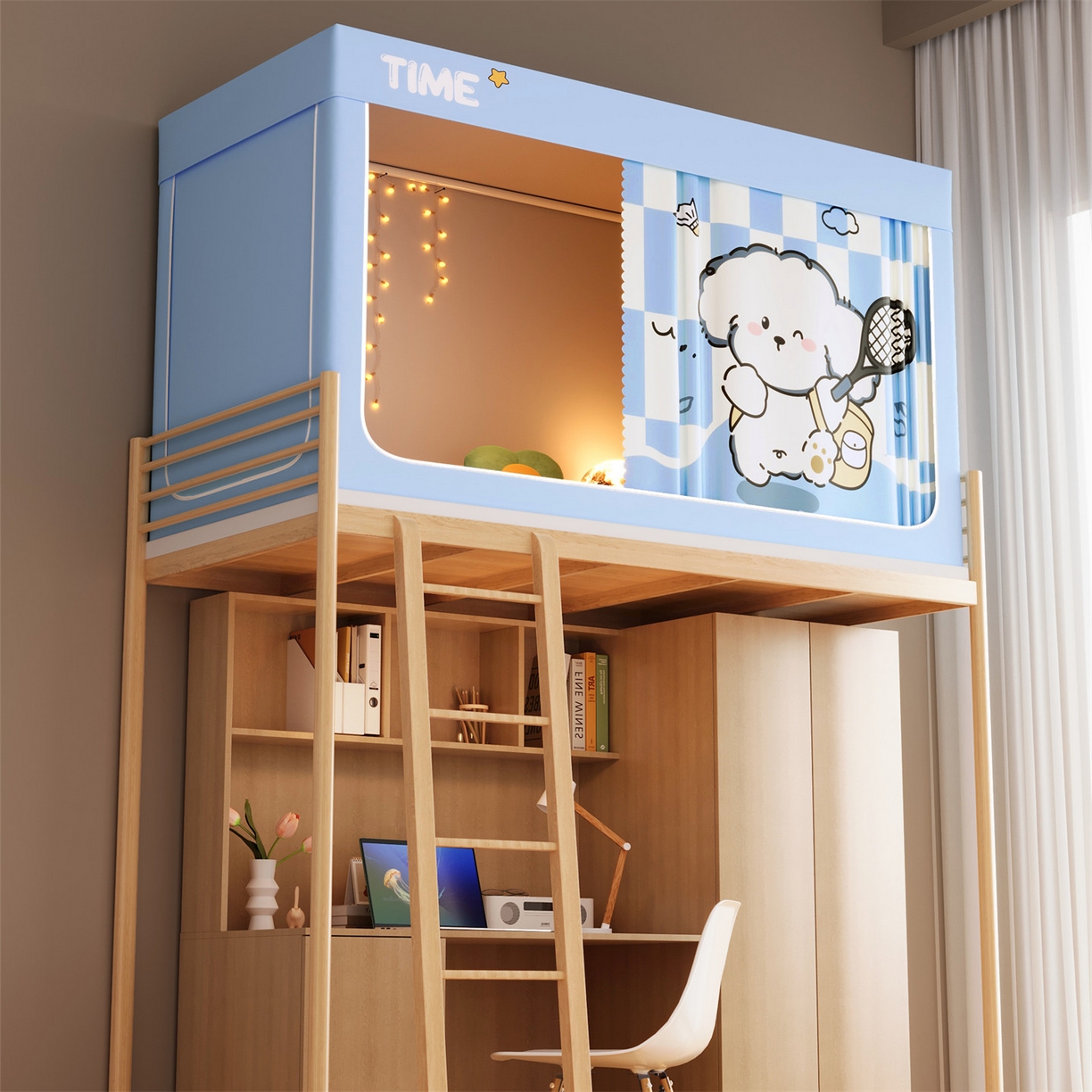 91家纺网 家纺一手货源 找家纺 佳梦家纺 2025新款学生坐床蚊帐-印花系列 网球小狗