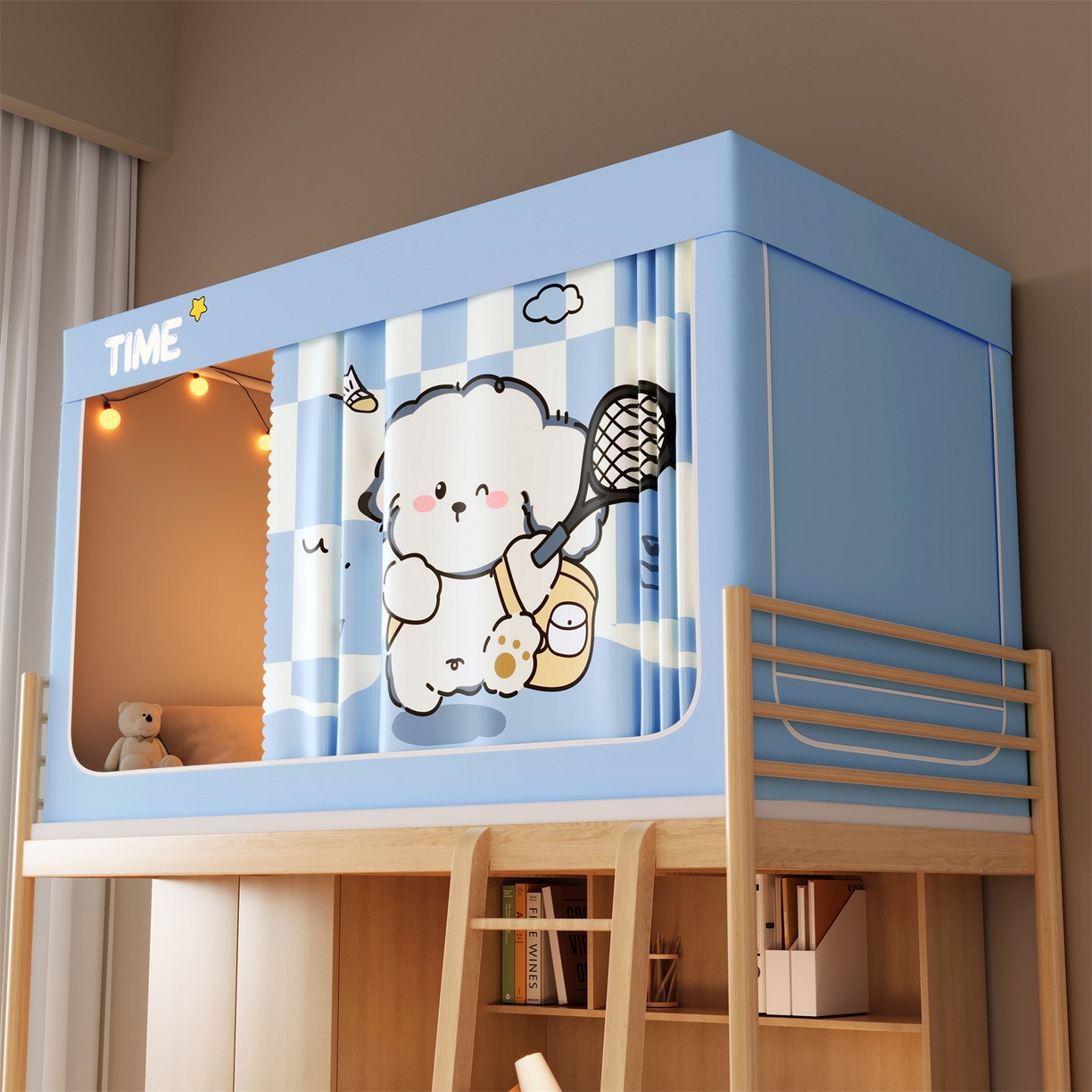 91家纺网 家纺一手货源 找家纺 佳梦家纺 2025新款学生坐床蚊帐-印花系列 网球小狗