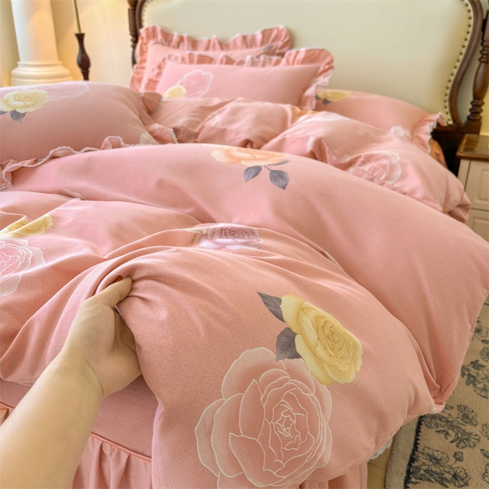 91家纺网 家纺一手货源 找家纺 缦彩 （支持一件定制）2024新款全棉被套加厚生态磨毛学生单被套纯棉被罩 落日繁华-粉