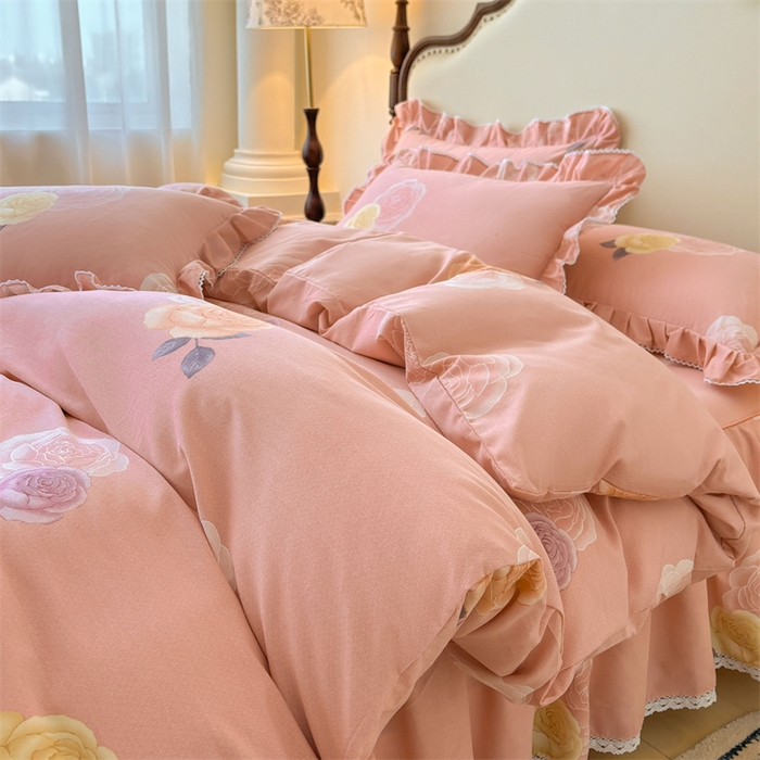 91家纺网 家纺一手货源 找家纺 缦彩 （支持一件定制）2024新款全棉被套加厚生态磨毛学生单被套纯棉被罩 落日繁华-粉