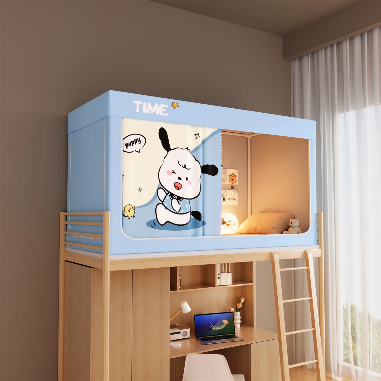 91家纺网 家纺一手货源 找家纺 佳梦家纺 2025新款学生坐床蚊帐-印花系列 无忧无虑