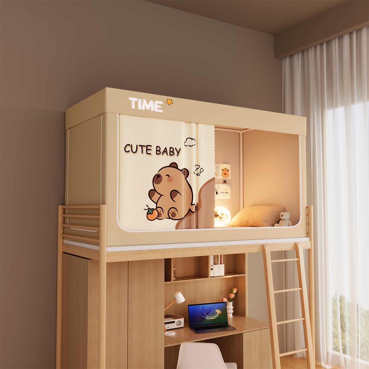 91家纺网 家纺一手货源 找家纺 佳梦家纺 2025新款学生坐床蚊帐-印花系列 小皮卡