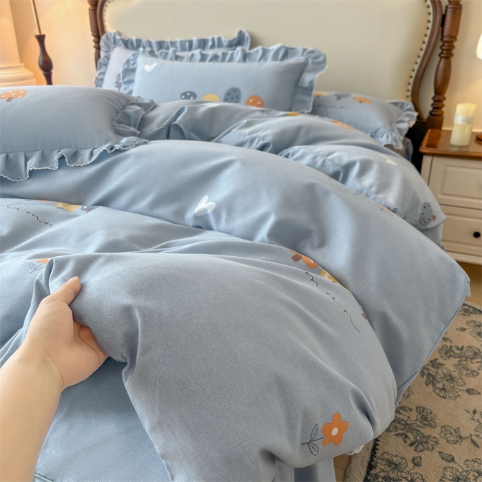91家纺网 家纺一手货源 找家纺 缦彩 （支持一件定制）2024新款全棉被套加厚生态磨毛学生单被套纯棉被罩 珍妮蓝