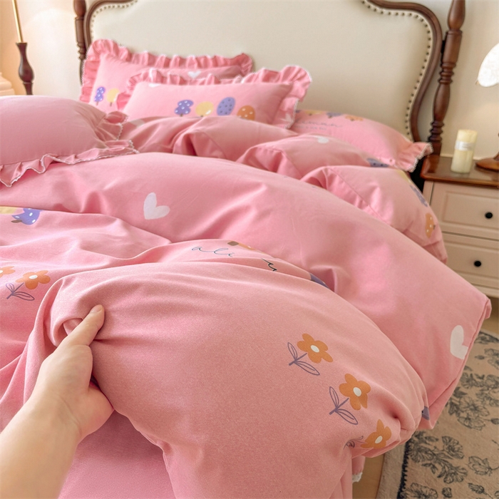 91家纺网 家纺一手货源 找家纺 缦彩 （支持一件定制）2024新款全棉被套加厚生态磨毛学生单被套纯棉被罩 珍妮粉