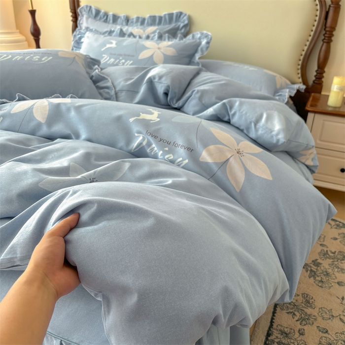 91家纺网 家纺一手货源 找家纺 缦彩 （支持一件定制）2024新款全棉被套加厚生态磨毛学生单被套纯棉被罩 幽诺花梦-蓝