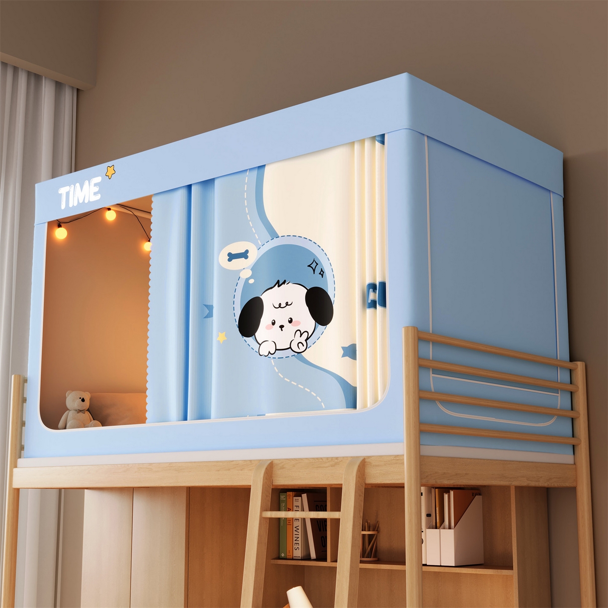 91家纺网 家纺一手货源 找家纺 佳梦家纺 2025新款学生坐床蚊帐-印花系列 星星小狗