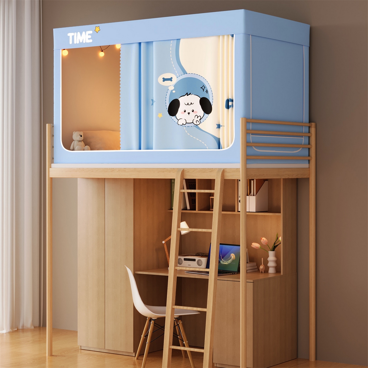 91家纺网 家纺一手货源 找家纺 佳梦家纺 2025新款学生坐床蚊帐-印花系列 星星小狗