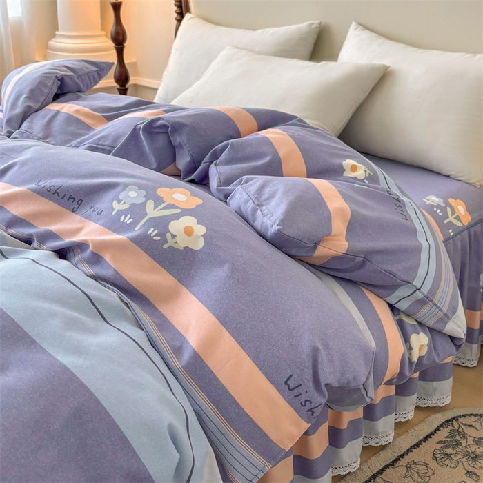 91家纺网 家纺一手货源 找家纺 缦彩 （支持一件定制）2024新款全棉被套加厚生态磨毛学生单被套纯棉被罩 浅忆雏菊-蓝