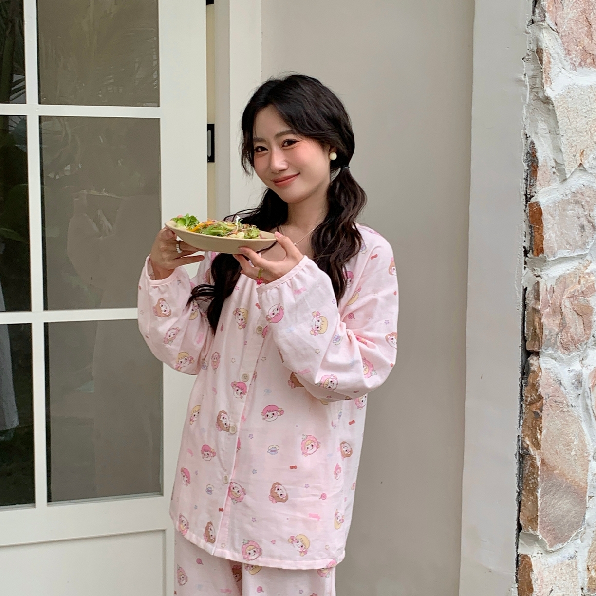 91家纺网 家纺一手货源 找家纺 （总）纽约生活 2025新款有氧纱胸垫圆领开扣长袖长裤（会员-5）