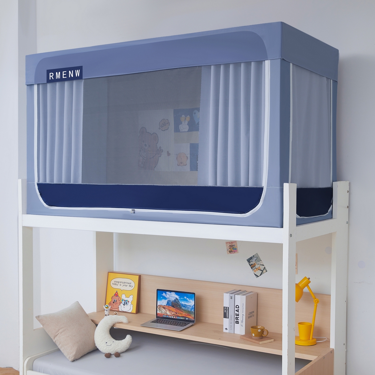 星际优品 2025新款轻奢款学生一体式遮光蚊帐 星空蓝