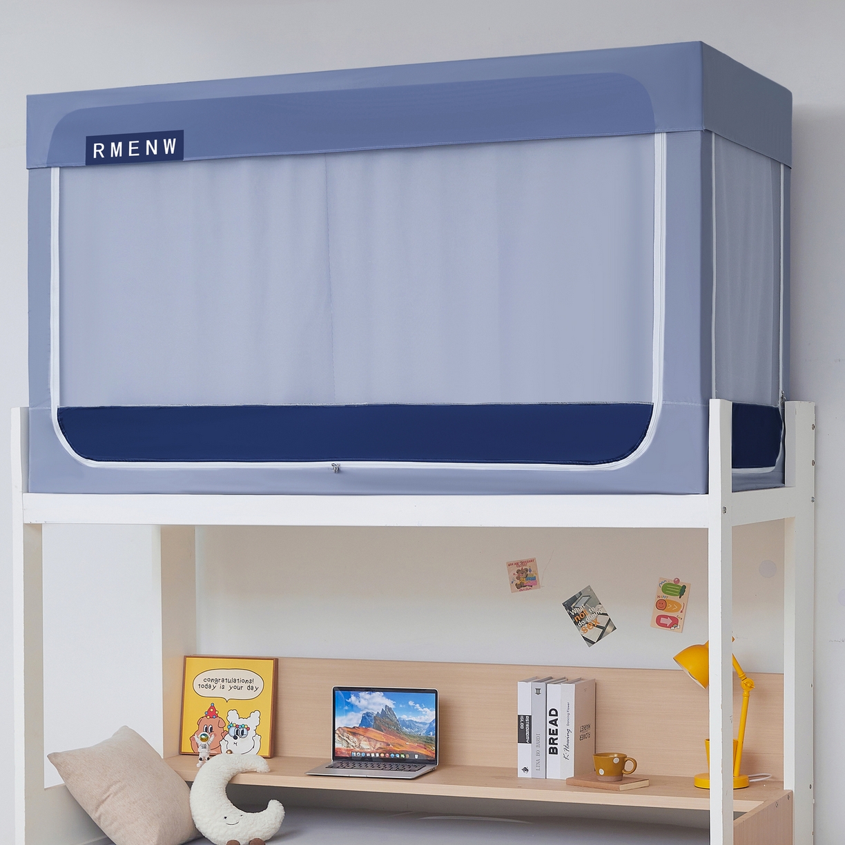 91家纺网 家纺一手货源 找家纺 星际优品 2025新款轻奢款学生一体式遮光蚊帐 星空蓝