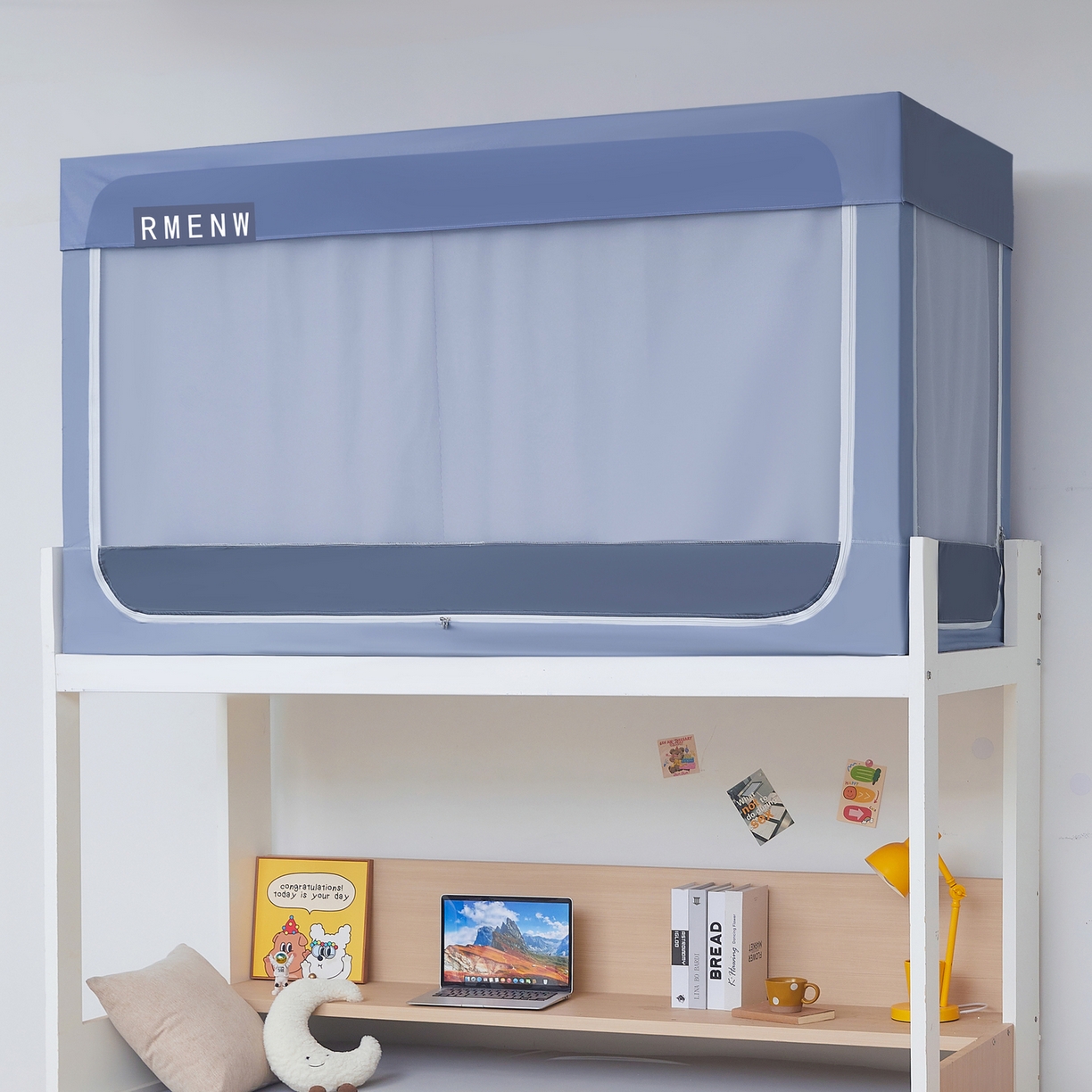 91家纺网 家纺一手货源 找家纺 星际优品 2025新款轻奢款学生一体式遮光蚊帐 星空灰