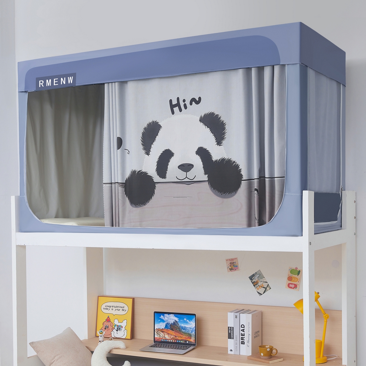 星际优品 2025新款轻奢款学生一体式遮光蚊帐 星空灰-憨憨熊猫