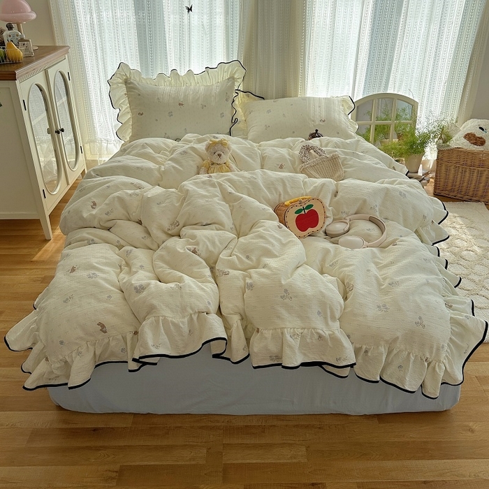 91家纺网 家纺一手货源 找家纺 （总）红嘴企鹅 2025新款韩版双拼花边四件套