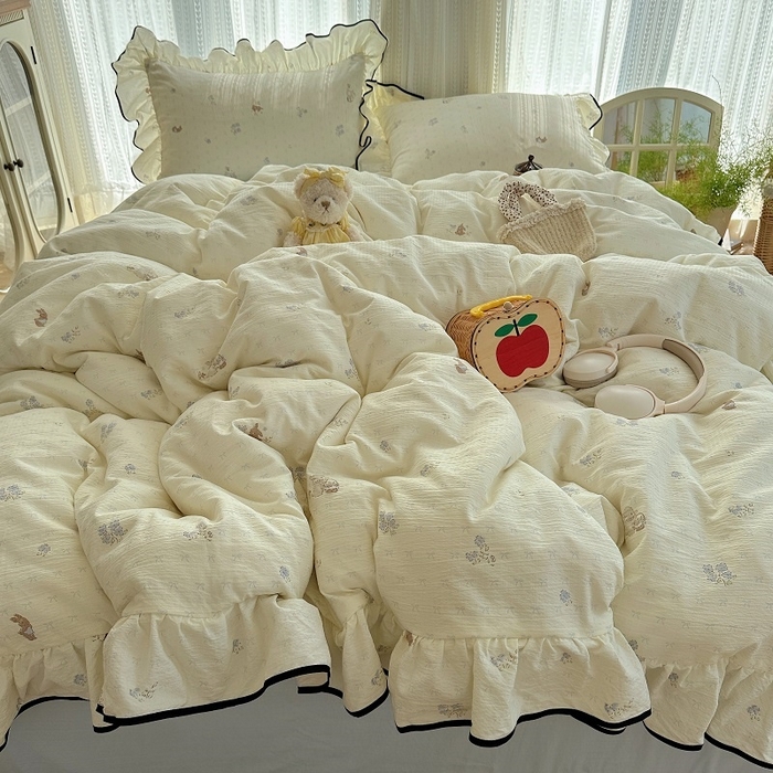 91家纺网 家纺一手货源 找家纺 （总）红嘴企鹅 2025新款韩版双拼花边四件套