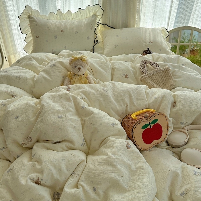 91家纺网 家纺一手货源 找家纺 （总）红嘴企鹅 2025新款韩版双拼花边四件套