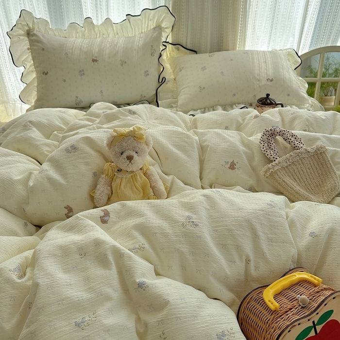 91家纺网 家纺一手货源 找家纺 （总）红嘴企鹅 2025新款韩版双拼花边四件套