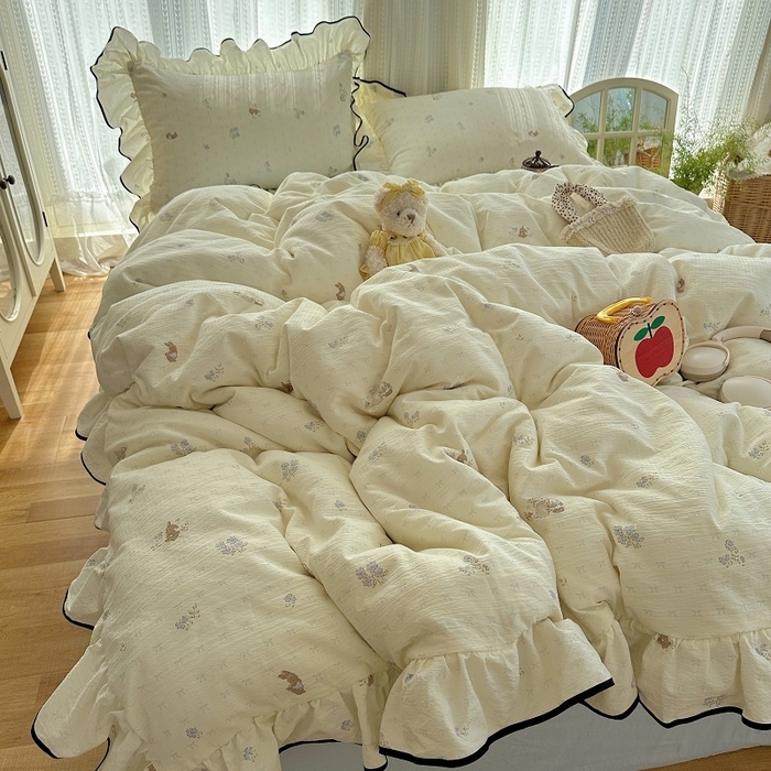 91家纺网 家纺一手货源 找家纺 （总）红嘴企鹅 2025新款韩版双拼花边四件套