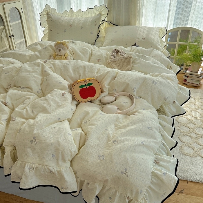 91家纺网 家纺一手货源 找家纺 （总）红嘴企鹅 2025新款韩版双拼花边四件套