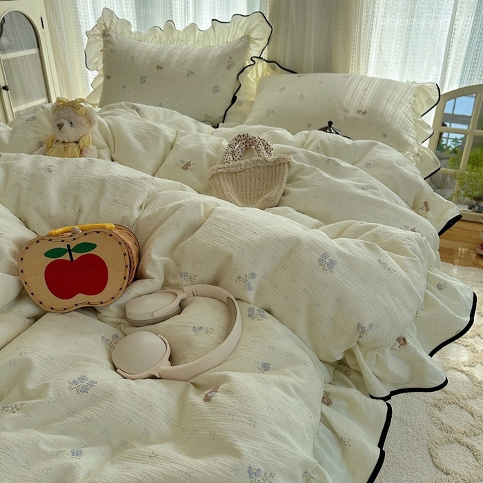 91家纺网 家纺一手货源 找家纺 （总）红嘴企鹅 2025新款韩版双拼花边四件套