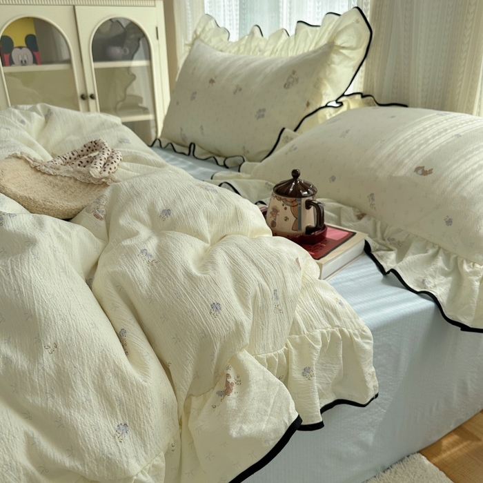 91家纺网 家纺一手货源 找家纺 （总）红嘴企鹅 2025新款韩版双拼花边四件套