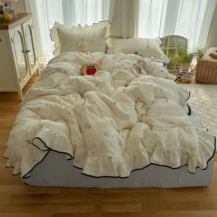 91家纺网 家纺一手货源 找家纺 （总）红嘴企鹅 2025新款韩版双拼花边四件套