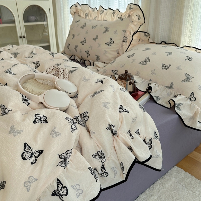 91家纺网 家纺一手货源 找家纺 （总）红嘴企鹅 2025新款韩版双拼花边四件套