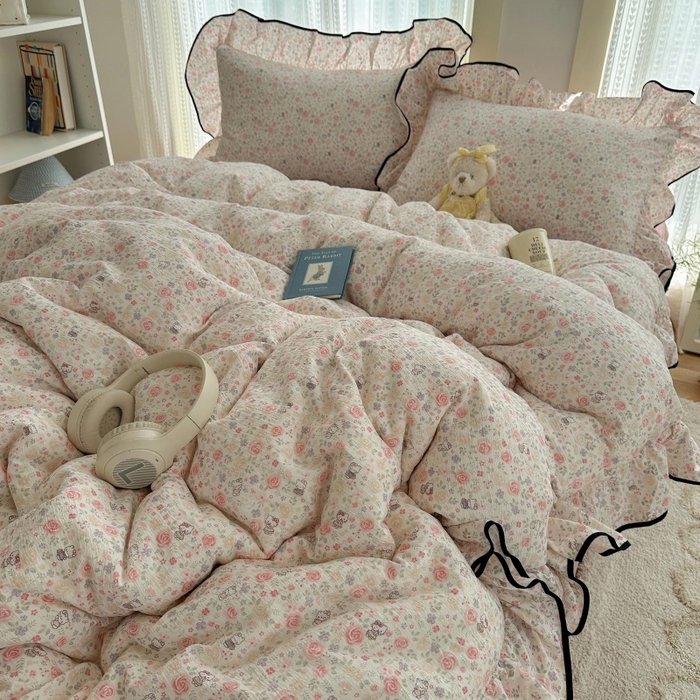 91家纺网 家纺一手货源 找家纺 （总）红嘴企鹅 2025新款韩版双拼花边四件套