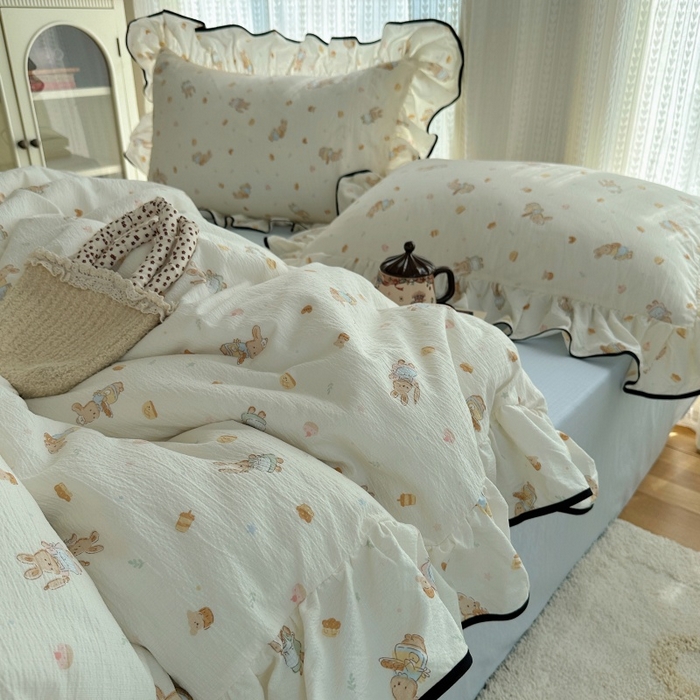 91家纺网 家纺一手货源 找家纺 （总）红嘴企鹅 2025新款韩版双拼花边四件套