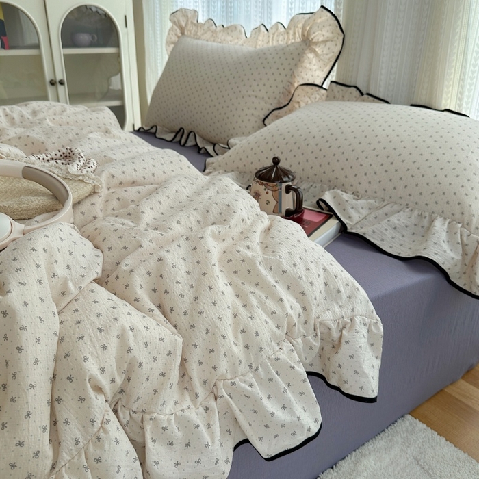 91家纺网 家纺一手货源 找家纺 （总）红嘴企鹅 2025新款韩版双拼花边四件套