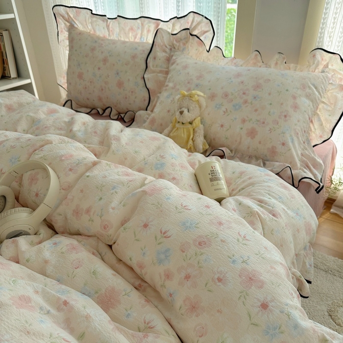 91家纺网 家纺一手货源 找家纺 （总）红嘴企鹅 2025新款韩版双拼花边四件套