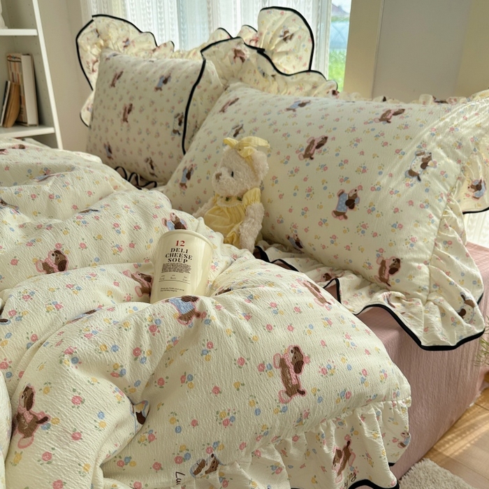 91家纺网 家纺一手货源 找家纺 （总）红嘴企鹅 2025新款韩版双拼花边四件套