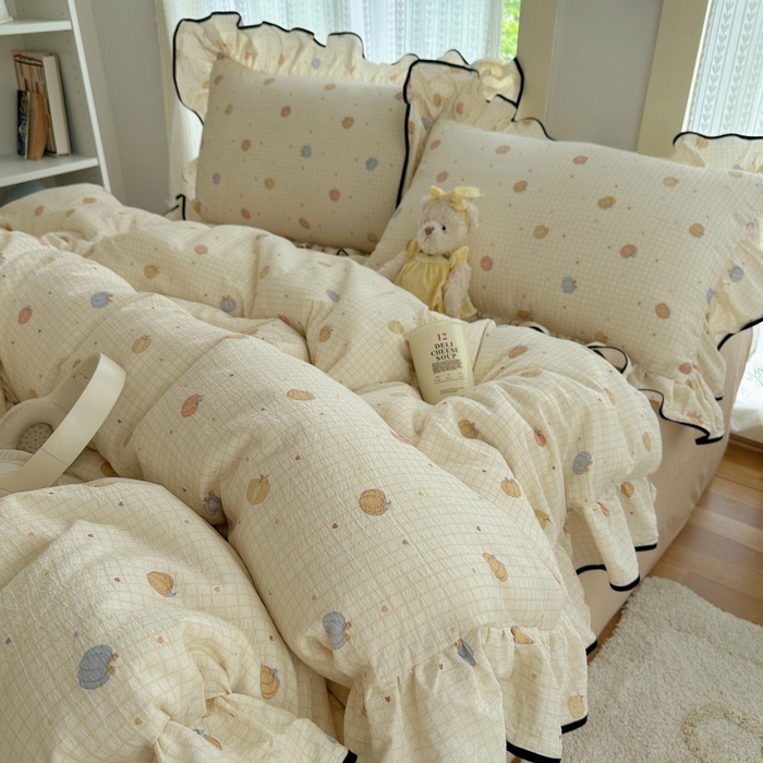 红嘴企鹅 2025新款韩版双拼花边四件套 韩版-南瓜甜梦园