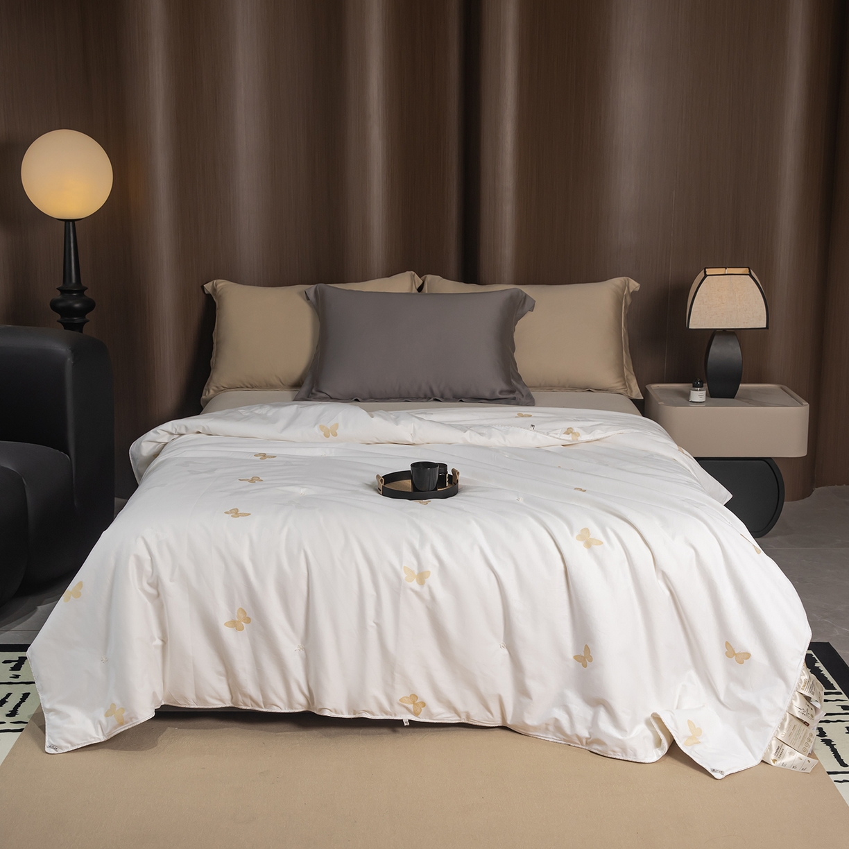 静若居羽绒被壳 2025新款蚕丝被蚕丝棉 蝴蝶白