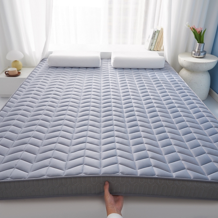 91家纺网 家纺一手货源 找家纺 华誉 2025新款跨境电商专供鸟眼布床垫 麦穗灰色