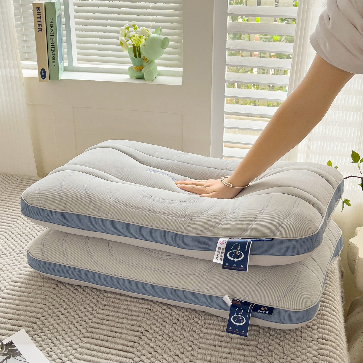 91家纺网 家纺一手货源 找家纺 晚儿 2025新款零压深睡眠枕头枕芯 深海灰蓝