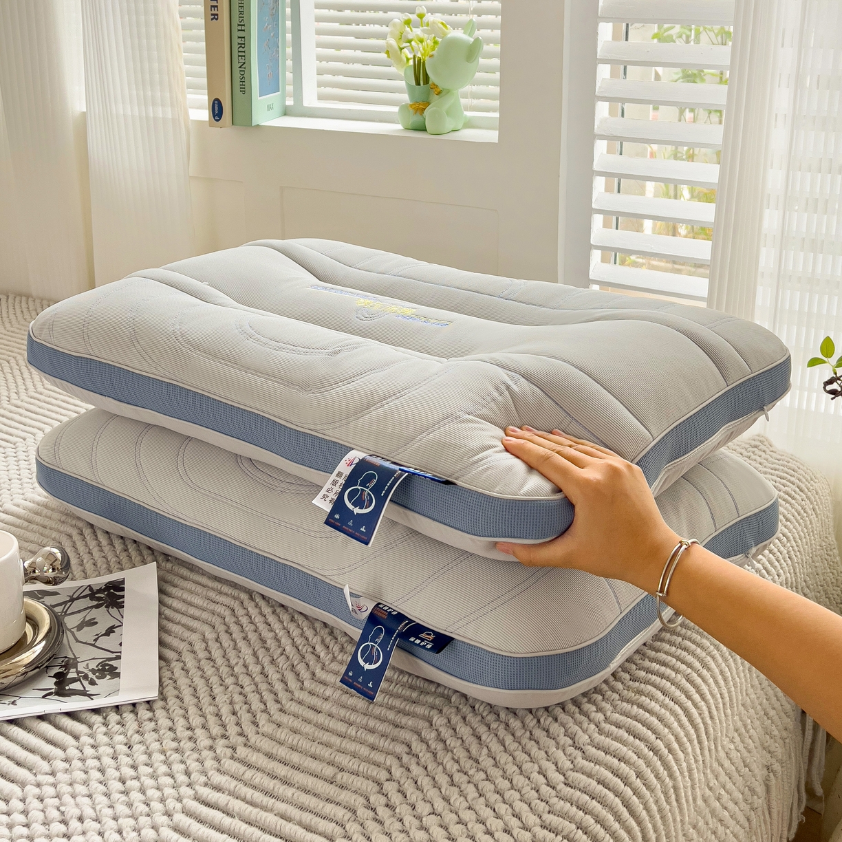 91家纺网 家纺一手货源 找家纺 晚儿 2025新款零压深睡眠枕头枕芯 深海灰蓝