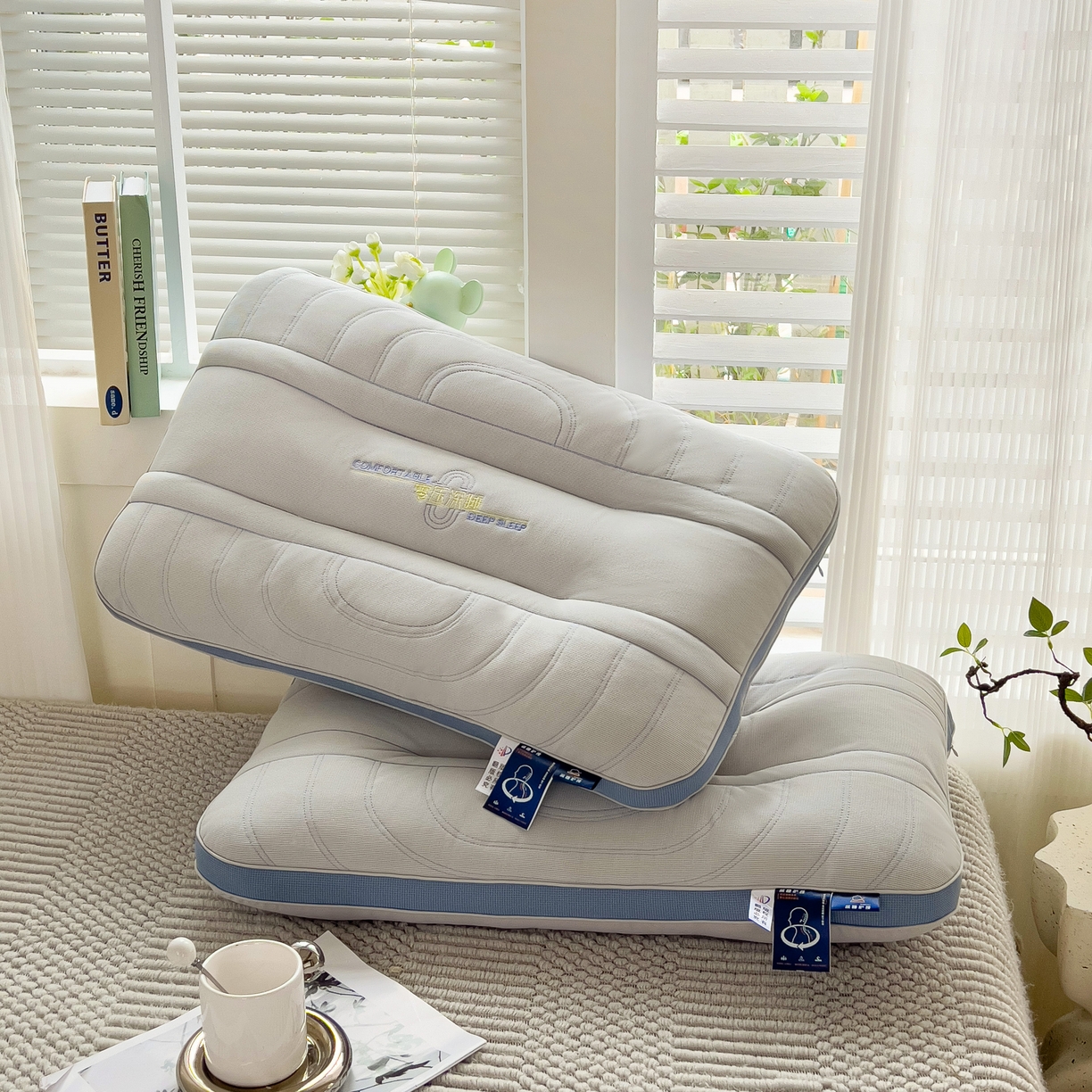 91家纺网 家纺一手货源 找家纺 晚儿 2025新款零压深睡眠枕头枕芯 深海灰蓝