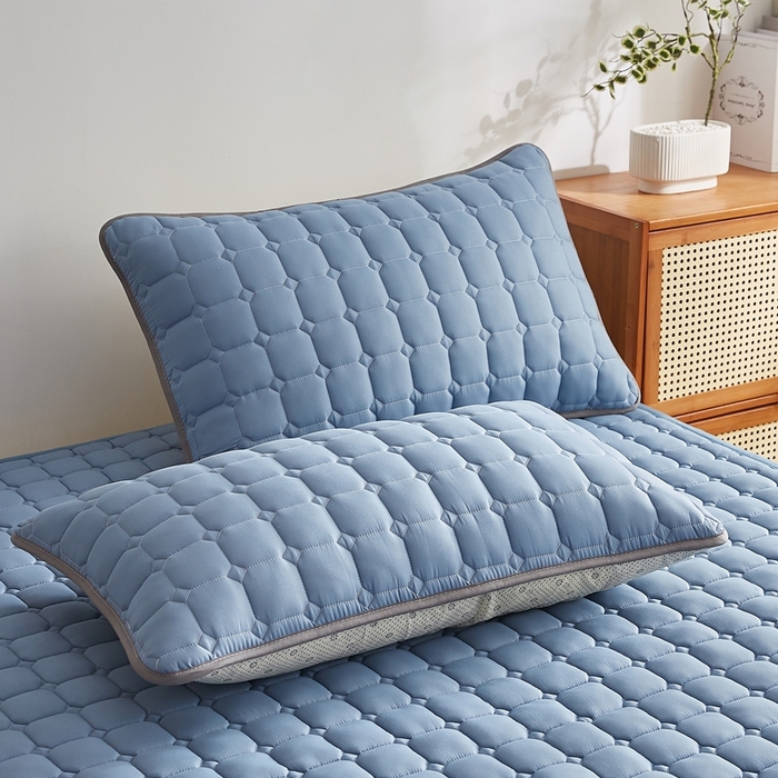 91家纺网 家纺一手货源 找家纺 华誉 2025新款A类原棉大豆夹棉床护垫 蓝