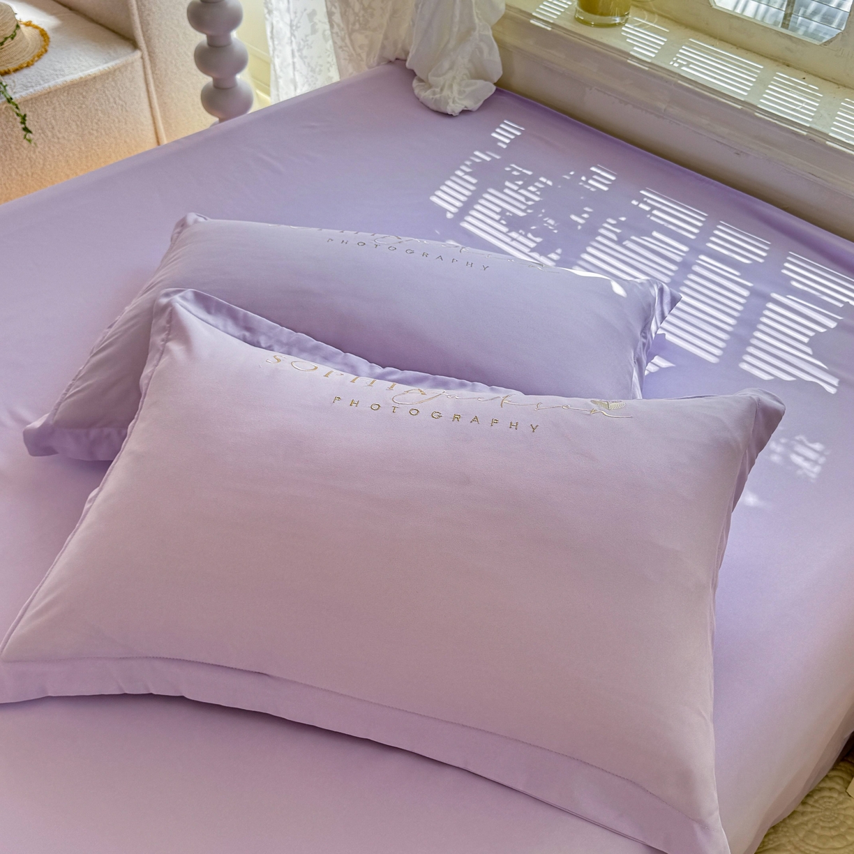 91家纺网 家纺一手货源 找家纺 大麦乐田 2025新款小清新糯小棉立体花绣花吊边四件套 清新恋人-紫