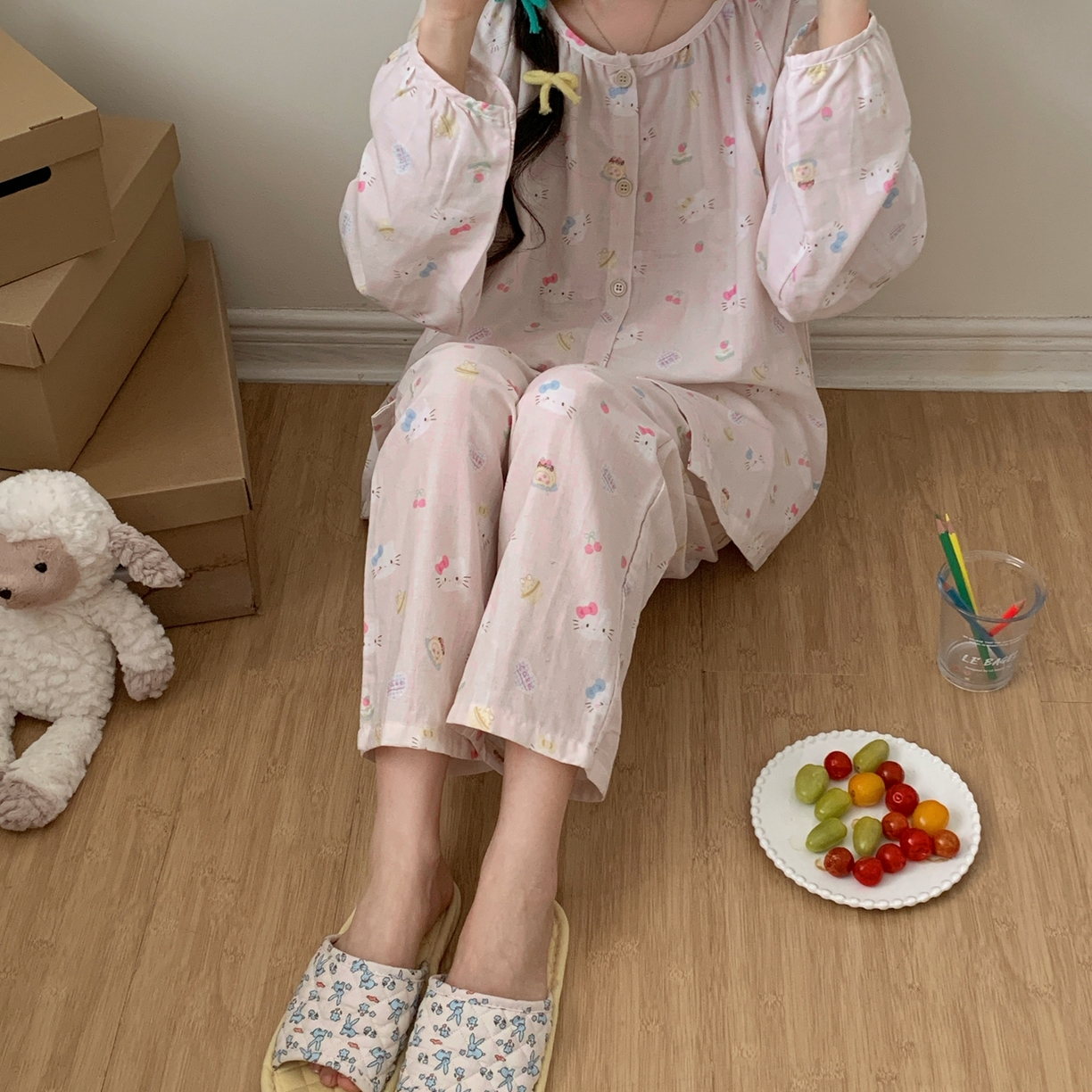 91家纺网 家纺一手货源 找家纺 纽约生活 2025新款韩系家居服（会员-5） 粉爱心KT