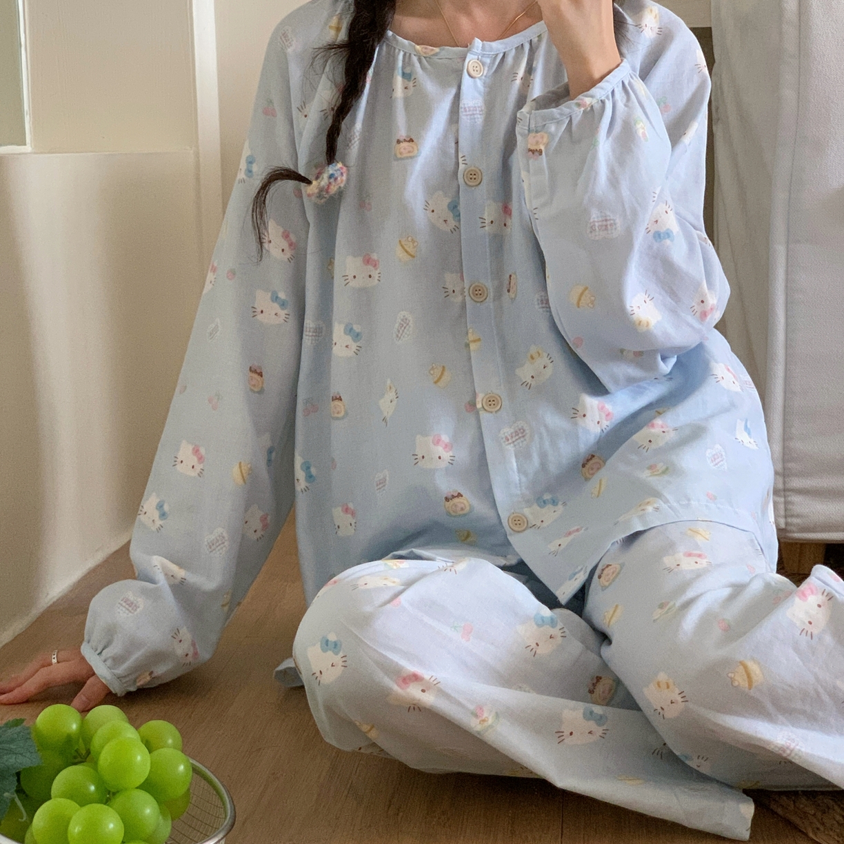 91家纺网 家纺一手货源 找家纺 纽约生活 2025新款韩系家居服（会员-5） 蓝爱心KT