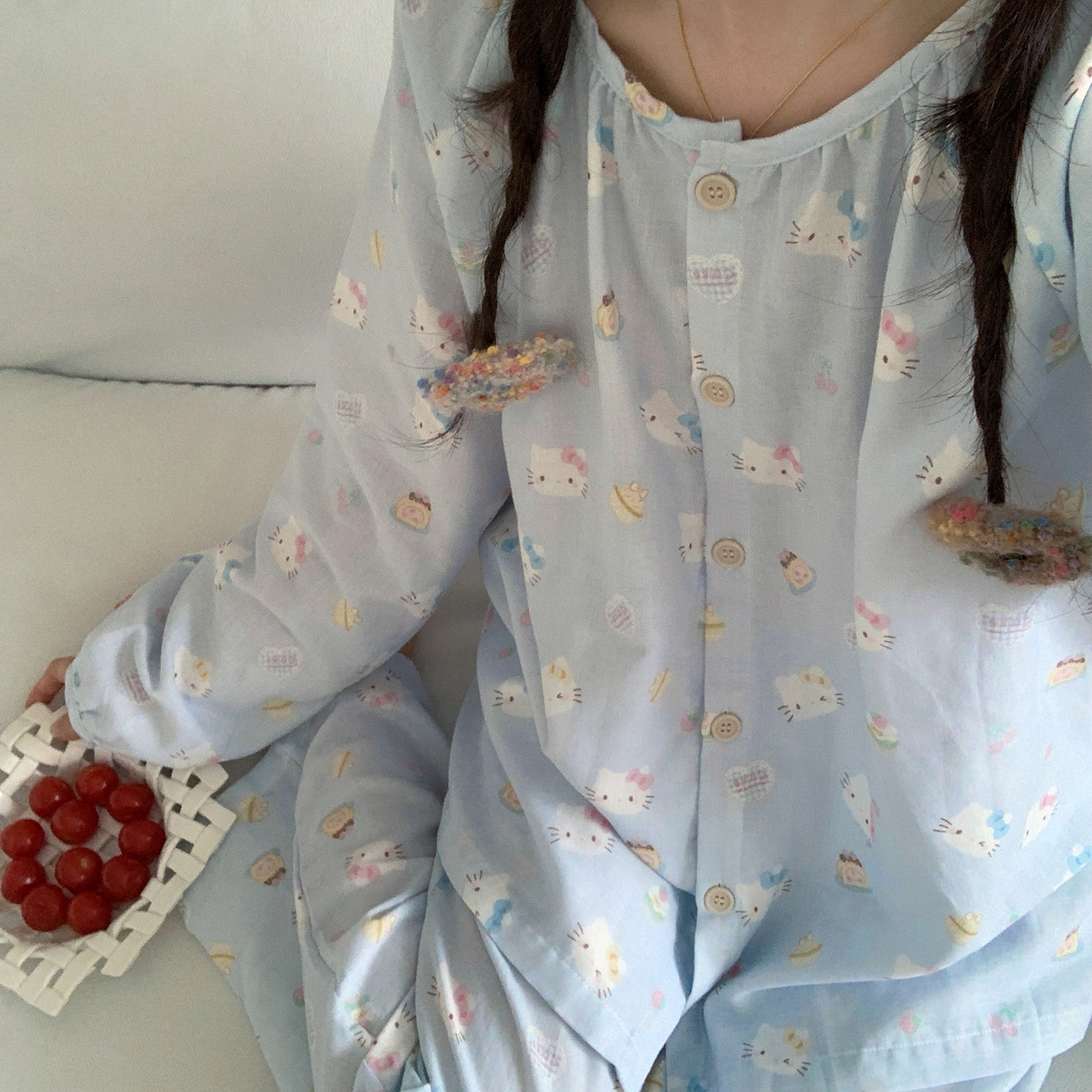 91家纺网 家纺一手货源 找家纺 纽约生活 2025新款韩系家居服（会员-5） 蓝爱心KT