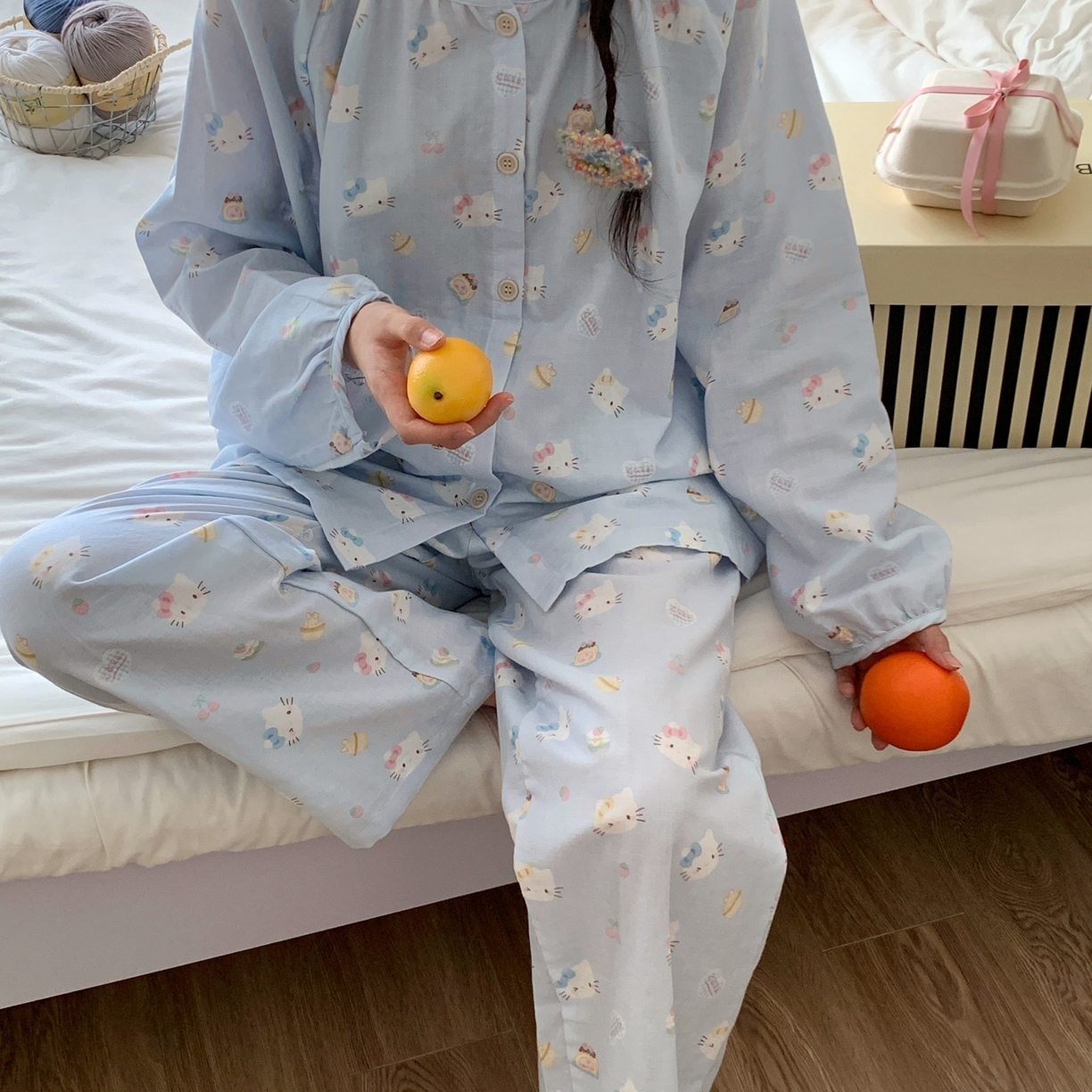 91家纺网 家纺一手货源 找家纺 纽约生活 2025新款韩系家居服（会员-5） 蓝爱心KT