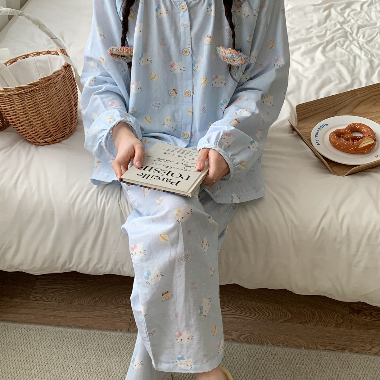 91家纺网 家纺一手货源 找家纺 纽约生活 2025新款韩系家居服（会员-5） 蓝爱心KT