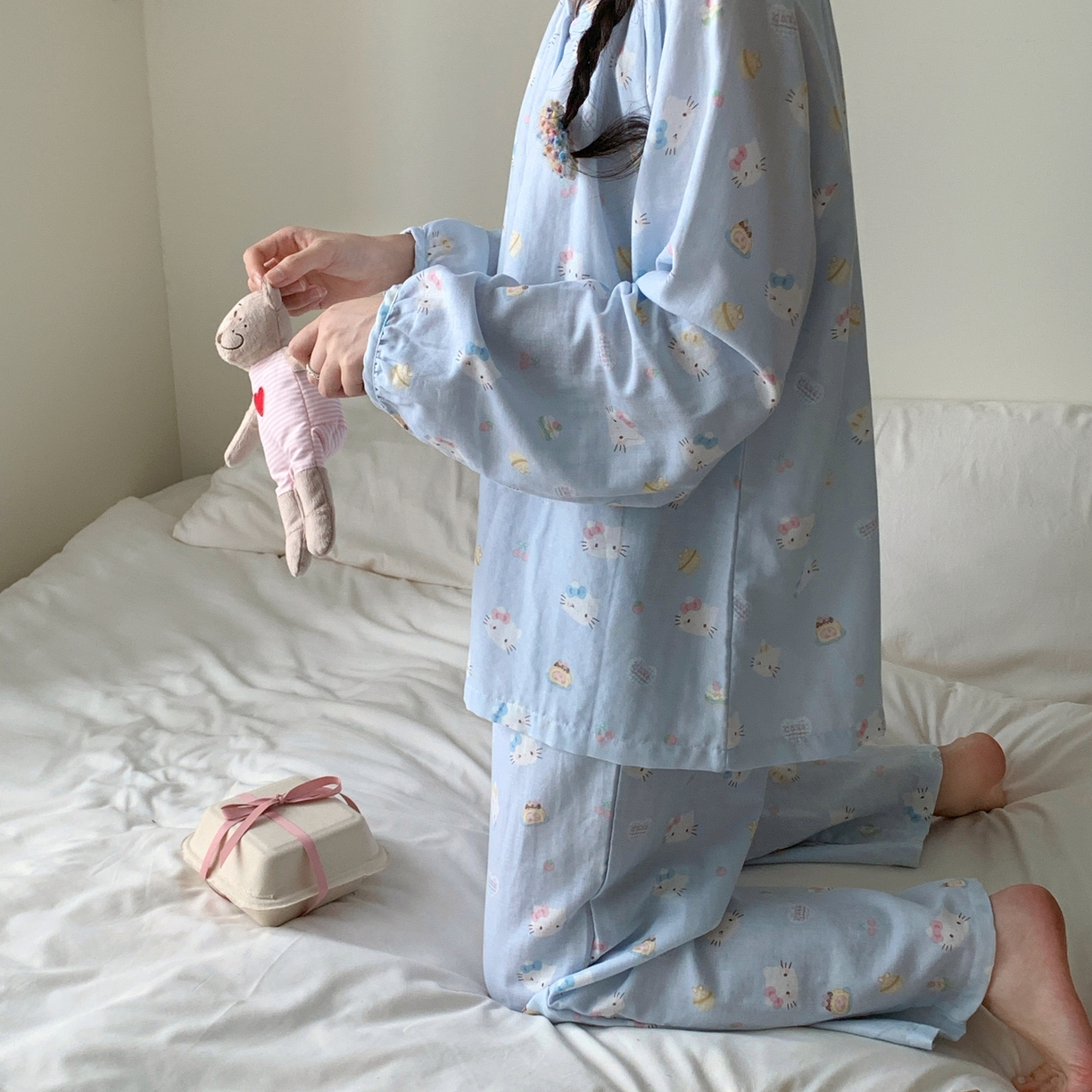 91家纺网 家纺一手货源 找家纺 纽约生活 2025新款韩系家居服（会员-5） 蓝爱心KT